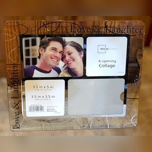 Vtg Mainstay Clear Glass Gold Accents Black Lettering  Picture Frame 4 Opening